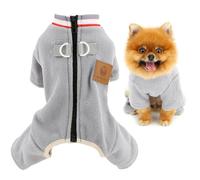 SMALLLEE_LUCKY_STORE Fuzzy Fleece Dog Pyjamas for Extra Small Dogs Warm Pajamas Solid Puppy Jumpsuit with Double D-Ring Turtleneck Zipper Back Winter Autumn Pjs Chihuahua Yorkshire Clothes, Gray, S