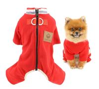 SMALLLEE_LUCKY_STORE Fuzzy Fleece Dog Pyjamas for Extra Small Dogs Warm Pajamas Solid Puppy Jumpsuit with Double D-Ring Turtleneck Zipper Back Winter Autumn Pjs Chihuahua Yorkshire Clothes Red S
