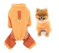 SMALLLEE_LUCKY_STORE Fuzzy Fleece Dog Pyjamas for Small Dogs Patchwork Puppy Jumpsuit with D-Ring Letter Printed Soft 4-Leg Pullover Pjs Cozy Winter Pet Sleepwear Chihuahua Yorkie Clothes Orange M