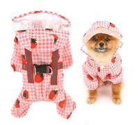 SMALLLEE_LUCKY_STORE Gingham Check Dog Raincoat with Clear Hood Double Ring Fruit Printed Adjustable Waterproof Reflective Puppy Rain Jacket for Small Dog Boy Girl Pet Poncho, Pink, L