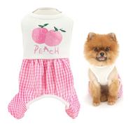 SMALLLEE_LUCKY_STORE Gingham Dog Pajamas for Small Dogs Pet Jumpsuit with Cute Fruit Puppy Pullover Comfortable Pjs Summer Spring Clothes Chihuahua Yorkie Cat Apparel, Pink, S