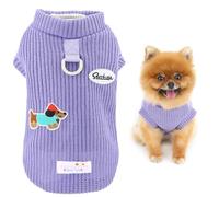 SMALLLEE_LUCKY_STORE Knitted Dog Jumper for Small Dogs Solid Pet Sweater with D-Ring and Doggy Pattern Warm Stretchable Puppy Sweatshirt Vest Soft Winter Fall Chihuahua Yorkie Cat Clothes Purple M