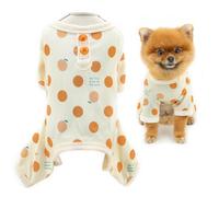 SMALLLEE_LUCKY_STORE Knitted Dog Pajamas for Small Dog Polka Dot Puppy Pullover Jumpsuit with D-ring Stretchable Pet Pjs Summer Spring Pyjamas Breathable Chihuahua Yorkie Clothes, Orange, L