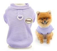 SMALLLEE_LUCKY_STORE Knitted Dog Shirt for Small Dog, Solid Pet Pullover T-Shirt with Letter Patch and D-ring, Summer Spring Stretchable Clothes Puppy Tee Shirt Chihuahua Yorkie Cat Apparel Purple S