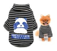 SMALLLEE_LUCKY_STORE Panda Print Striped Turtleneck Sweatshirt for Small Dog Cat Soft Winter Fall Warm Puppy Pullover Jumper Pet Cold Weather Clothes for Chihuahua Yorkie,Black,S