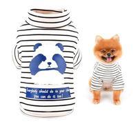 SMALLLEE_LUCKY_STORE Panda Print Striped Turtleneck Sweatshirt for Small Dog Cat Soft Winter Fall Warm Puppy Pullover Jumper Pet Cold Weather Clothes for Chihuahua Yorkie,White,S