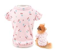 SMALLLEE_LUCKY_STORE Pet Clothes Girls Cute Cherry T-shirt Puppy Shirt Tee for Small Medium Dog Cat Ruffles Sleeves Tank Top Vest Summer Yorkie Chihuahua Apparel,Pink,M
