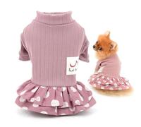 SMALLLEE_LUCKY_STORE Pet Clothes Girls Puppy Knit Sweater Dress for Small Medium Dog Cat Dots Tiered Skirt Female Yorkie Chihuahua Apparel,Pink,XL