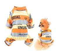 SMALLLEE_LUCKY_STORE Pet Clothes Multi-color Striped Puppy Cotton Pajamas Pjs for Small Medium Dogs Cats Pyjamas Indoor Jumpsuit Sleepwear Outfits for Yorkie Chihuahua,Orange,M