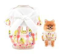 SMALLLEE_LUCKY_STORE Pet Cute Bow Floral Plaid Sundress Puppy Harness Dress with D-ring for Small Dog Cat Girls Yorkie Chihuahua Teacup Summer Clothes,Pink,L
