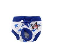 SMALLLEE_LUCKY_STORE Pet Dog Diaper Female Nappies for Male Reusable Doggy Pants Diapers Star Pattern Puppy Short Panty Diaper Blue White M