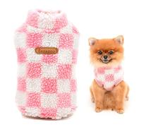SMALLLEE_LUCKY_STORE Pet Fleece Checked Jumper Vest Turtleneck Pullover Sweaters Soft Sweatshirt for Small Dogs Cat Puppy Yorkie Chihuahua Warm Autumn Winter Clothes,Pink,S