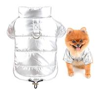 SMALLLEE_LUCKY_STORE Pet Metallic Padded Puffer Jacket Winter Snow Coat Fleece Lined with D-ring for Small Dog Cat Boys Girls Puppy Chihuahua Yorkie Warm Cold Weather Clothes,Silver,L