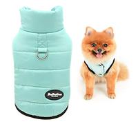 SMALLLEE_LUCKY_STORE Pet Mock Neck Puffer Jacket Winter Down Coat Fleece Lined with D-ring for Small Dog Cat Boys Girls Puppy Chihuahua Yorkie Warm Cold Weather Clothes,Blue,L