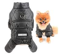 SMALLLEE_LUCKY_STORE Pet Padded Winter Coat Snowsuit with Pocket D-ring for Small Dogs Cats Waterproof Windproof Puppy Chihuahua Yorkie Fleece Lined Warm Cold Weather Clothes,Black,M
