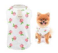 SMALLLEE_LUCKY_STORE Pet Peach Print Tee Shirt Puppy T-shirt with D-ring for Small Medium Dog Cat Boy Girl Soft Cozy Tank Top Cool Vest Yorkie Chihuahua Summer Clothes,White,S