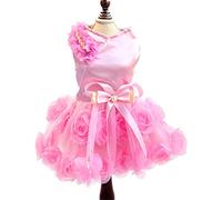 SMALLLEE_LUCKY_STORE Pet Small Dog Wedding Dress with Bowknot Birthday Party Costume Satin Rose Pearls Girl Formal Dress Cat Tutu Pink, Large