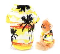 SMALLLEE_LUCKY_STORE Pet Summer Clothes Puppy Hawaii Shirt T-shirt Tee for Small Medium Dog Cat Boys Pool Party Beach Holiday Wear Yorkie Chihuahua Apparel,Yellow,S