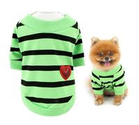 SMALLLEE_LUCKY_STORE Pet Summer Clothes Striped Shirt Top Puppy T-Shirt Tee for Small Medium Dog Cat with Bling Red Heart Yorkie Chihuahua Apparel Green S