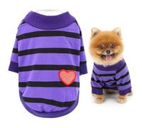 SMALLLEE_LUCKY_STORE Pet Summer Clothes Striped Shirt Top Puppy T-Shirt Tee for Small Medium Dog Cat with Bling Red Heart Yorkie Chihuahua Apparel Plum L