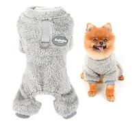 SMALLLEE_LUCKY_STORE Pet Thick Sherpa Fleece Pyjamas Pjs Jammies with D-ring for Small Dogs Cats Puppy Jumper Pajamas Jumpsuit Soft Coat Yorkie Chihuahua Warm Winter Clothes,Gray,L