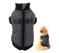 SMALLLEE_LUCKY_STORE Pet Water Resistance Zip-up Jacket Vest Coat with D-rings for Small Dogs Cats, Fleece Lined Puppy Chihuahua Yorkie Warm Winter Clothes, Grey, M