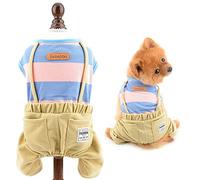 SMALLLEE_LUCKY_STORE Pet Wide Striped Shirt Overalls Outfits Jumpsuit for Small Dogs Cats Boy Girl Puppy Jumper Vest with Pants Cute Yorkie Chihuahua Clothes