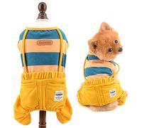 SMALLLEE_LUCKY_STORE Pet Wide Striped Shirt Overalls Outfits Jumpsuit for Small Dogs Cats Boy Girl Puppy Jumper Vest with Pants Cute Yorkie Chihuahua Clothes
