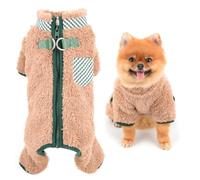 SMALLLEE_LUCKY_STORE Plush Fleece Dog Coat for Small Dog with Double D-ring Zipper On Back Pet Jumpsuit Puppy Pajamas Winter Fall Pjs Chihuahua Yorkie Thermal Clothes, Khaki, L