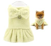SMALLLEE_LUCKY_STORE Plush Fleece Dog Dress for Small Dog Solid Pet Skirt with D-ring and Bow Thermal Winter Fall Puppy Vest Warm Cozy Chihuahua Yorkie Clothes, Green, XS