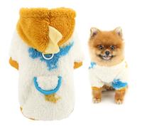 SMALLLEE_LUCKY_STORE Plush Fleece Dog Hoodie for Extra Small Dogs Dinosaur Pet Jumper Pullover with D-Ring Warm Puppy Sweatshirt Winter Autumn Sweater Clothes for Chihuahua Yorkshire Cream L