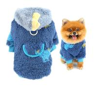 SMALLLEE_LUCKY_STORE Plush Fleece Dog Hoodie for Extra Small Dogs Dinosaur Pet Jumper Pullover with D-Ring Warm Puppy Sweatshirt Winter Autumn Sweater Clothes for Chihuahua Yorkshire Blue XS