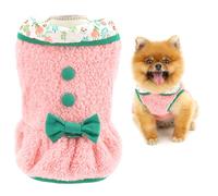 SMALLLEE_LUCKY_STORE Plush Fleece Dog Jumper Dress for Small Dogs Female Puppy Princess Sweater Skirt Pullover Vest with Bowtie Warm Clothes Winter Autumn Chihuahua Yorkie Outfit Pink XL