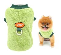 SMALLLEE_LUCKY_STORE Plush Fleece Dog Jumper for Xsmall Small Dogs Soft Solid Pet Sweater Pullover with D-Ring Warm Cozy Puppy Sweatshirt Vest Winter Autumn Chihuahua Yorkshire Cat Clothes Green L