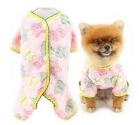 SMALLLEE_LUCKY_STORE Plush Fleece Dog Pajamas for Small Dog Pet Pyjamas with Butterflies Pattern Soft Puppy Pjs Warm Fall Winter Outfits Cat Chihuahua Yorkie Clothes, Pink, S