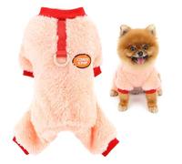 SMALLLEE_LUCKY_STORE Plush Fleece Dog Pyjamas for Small Dogs Warm Puppy Jumpsuit with D-Ring Soft 4-Leg Pullover Pjs Cozy Winter Autumn Pajamas Pet Sleepwear Chihuahua Yorkie Clothes Orange M