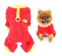 SMALLLEE_LUCKY_STORE Plush Fleece Dog Pyjamas for Small Dogs Warm Puppy Jumpsuit with D-Ring Soft 4-Leg Pullover Pjs Cozy Winter Autumn Pajamas Pet Sleepwear Chihuahua Yorkie Clothes Red L