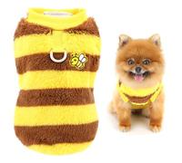 SMALLLEE_LUCKY_STORE Plush Fleece Striped Dog Jumper for Xsmall Small Dogs Cute Bumble Bee Pet Sweater Pullover with D-Ring Warm Cozy Puppy Sweatshirt Vest Chihuahua Yorkshire Cat Winter Clothes S