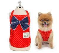 SMALLLEE_LUCKY_STORE Polka Dot Knit Dog Shirt, Stretchy Sleeveless Puppy Vest with Bow, Breathable Spring Summer Clothes for Small Dogs and Cats, Red, L