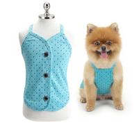 SMALLLEE_LUCKY_STORE Polka Dot Knit Dog Shirt, Stretchy Sleeveless Puppy Vest with Buttons, Breathable Spring Summer Clothes for Small Dogs and Cats, Green, XS
