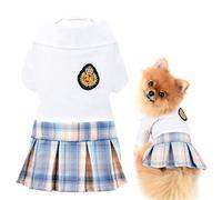 SMALLLEE_LUCKY_STORE Puppy Plaid Pleated Skirt Preppy School Uniform Dress for Small Medium Dog Cat Girls Shirt Tartan Skirt Outfits Female Dog Clothes Pet Apparel