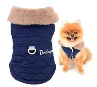 SMALLLEE_LUCKY_STORE Quilted Sherpa Coat for Small Dogs, Blue, XL | Quilted Shell, Sherpa Lining, Leash Ring, Winter Walks, Chihuahua, Yorkie, Small Breed, Furry Collar Insulated Jacket