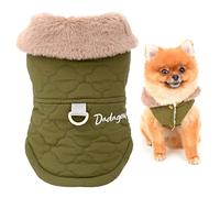 SMALLLEE_LUCKY_STORE Quilted Sherpa Coat for Small Dogs, Green, S | Quilted Shell, Sherpa Lining, Leash Ring, Winter Walks, Chihuahua, Yorkie, Small Breed, Furry Collar Insulated Jacket
