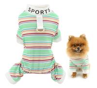 SMALLLEE_LUCKY_STORE Rainbow Striped Dog Pyjamas for Small Dogs Knitted Pet Pajamas with D-ring and Letter Puppy Jumpsuit Stretchable Pjs Summer Spring Clothes Chihuahua Yorkie Cat Apparel, Green, M
