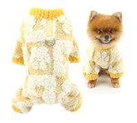 SMALLLEE_LUCKY_STORE Sherpa Fleece Dog Pajamas for Small Dog Cozy Pet Pyjamas with D-ring Soft Puppy Pjs Thermal Winter Fall Pullover Cat Chihuahua Yorkie Clothes, Yellow, L