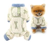 SMALLLEE_LUCKY_STORE Sherpa Fleece Dog Pajamas for Small Dog Cozy Pet Pyjamas with D-ring Soft Puppy Pjs Thermal Winter Fall Pullover Cat Chihuahua Yorkie Clothes, Green, XS