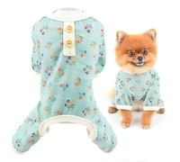 SMALLLEE_LUCKY_STORE Small Dog Clothes Cute Floral Waffle Knit Puppy Pajamas Pjs Cat Pyjamas Stretchy Jumpsuit Warm Sleepwear Outfits for Yorkie Chihuahua,Green,XXL