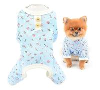 SMALLLEE_LUCKY_STORE Small Dog Clothes Cute Floral Waffle Knit Puppy Pajamas Pjs Cat Pyjamas Stretchy Jumpsuit Warm Sleepwear Outfits for Yorkie Chihuahua,Blue,XXL