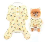 SMALLLEE_LUCKY_STORE Small Dog Clothes Cute Floral Waffle Knit Puppy Pajamas Pjs Cat Pyjamas Stretchy Jumpsuit Warm Sleepwear Outfits for Yorkie Chihuahua,Yellow,L