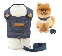 SMALLLEE_LUCKY_STORE Solid Denim Small Dog Harness No Pull Puppy Clothes with Leash Set Pet Harness Vest with D-Ring Summer Shirt Pet Chihuahua Yorkie Outdoor Walking Running Apparel Dark Blue XL